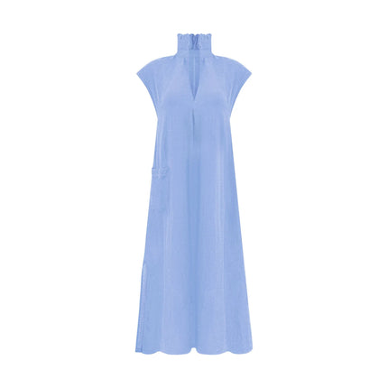 summer women sleeveless holiday long dress for women, elegant and elegant stand-up collar and high slit dress