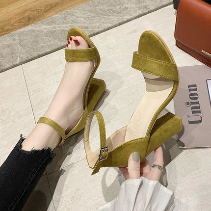 New High Heeled Sandals Women Large Size 34-43 Fashion Summers Shoes Open-toe Ankle Buckle Solid Heels Sandals Casual Sandalias