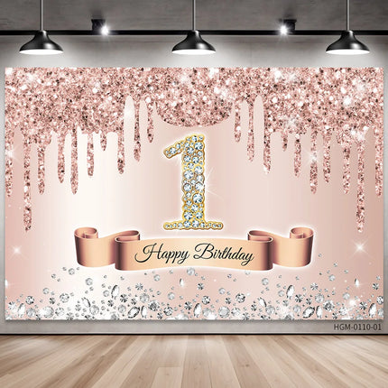 Rose Golden Happy 18th Birthday Party Backdrop Glitter Diamond Birthday Background Girl Sweet Birthday Party banner photography