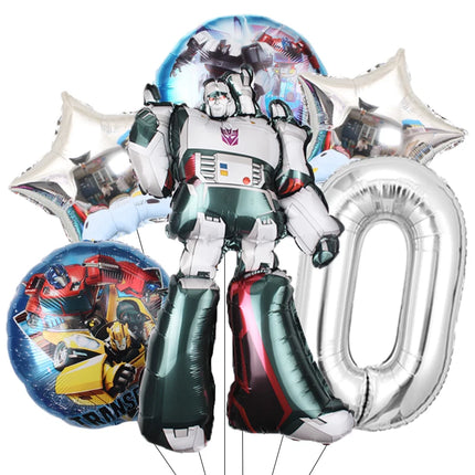 6pcs Transformation Optimus Prime Bumblebee Theme Aluminum Film Digital Balloon Boy Gift Birthday Party Decorations Baby Shower