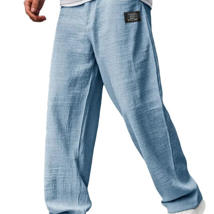 Men Baggy Pants Cotton Linen Loose‑Fit Trousers High‑Quality Retro Streetwear Male Casual Solid Color Wide Leg Daily‑Wear Pants