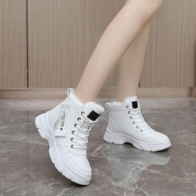 Warm Plush Lined White High Tops for Women Casual Platform Winter Sneakers Sports Shoes Athletic