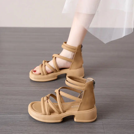 2025 New Summer Sandals for Women Fashion British Style Roman Sandals Cross-tied High Top Women Sandals Comfortable Casual Shoes