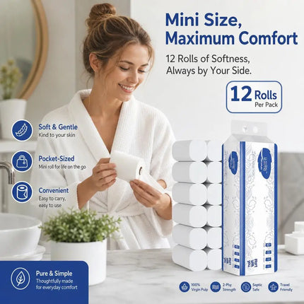 12rolls Mini Toilet Paper Household Hygienic Tissue Bulk Box Direct Supply Bathroom Paper Towel Whole Box Batch