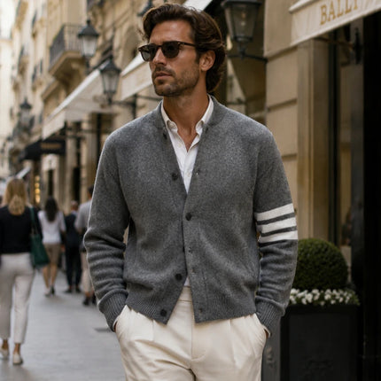 Luxury Men's Knitted Cardigan Sweater Spring Autumn Business Pure Color Versatile Fashionable Outerwear Knitwear Workwear Coats