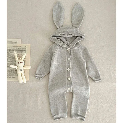 2024 New Autumn Winter Toddler Baby Boys Girl Knitted Romper Long Sleeved Solid Color Hooded Infant  Baby Knitted Jumpsuit