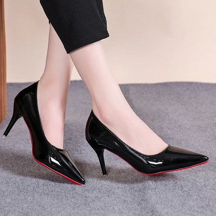 Sexy Pointed Toe Patent Leather High Heels Temperament Girl Red Sole Party Dress Stiletto Pumps Classic Black Work Single Shoes