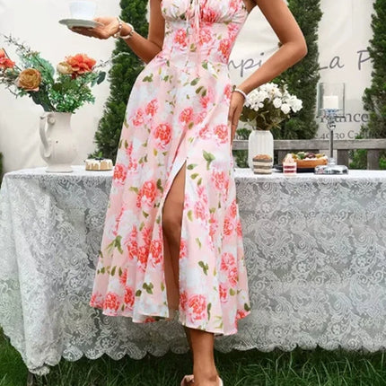 Y2K Summer Sweet Sleeveless Long Slit Lace Up Women Fashion Bandage Camisole Padded Boned Robe Elegant Party Vestidos Dresses