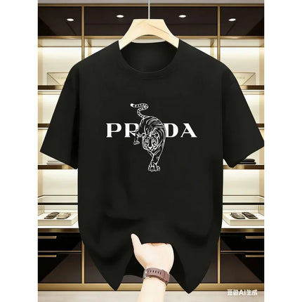 2025 Men's Luxury Graphic Print T-shirt Black White Contrast Short Sleeve Breathable  Summer Fashion Top