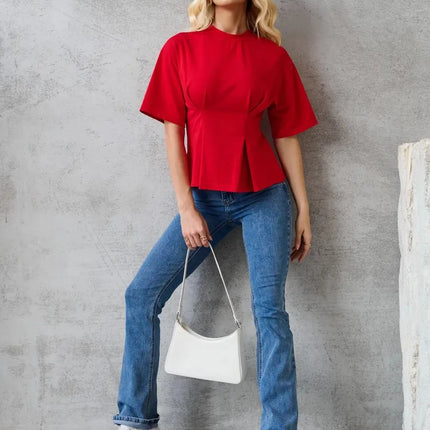 T-shirt for Women Comfortable Round Neck Solid Color T Cross-border European and American Best-selling Design