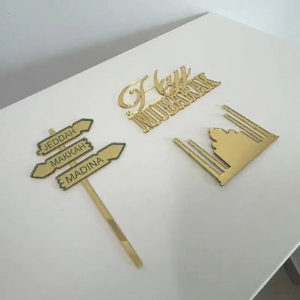 Mubarak Hajj Mubarak Letter Cake Topper Gold Color Acrylic Cake Decoration Birthday Cake Charms Personalized Umrah