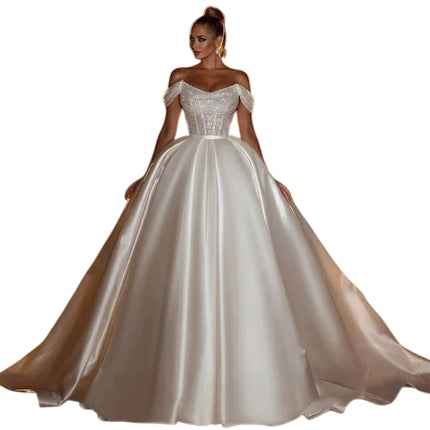 Customized Off the Shoulder Wedding Dresses Sexy Sequins Beads Princess Women's Bride Gowns Satin Vestido De Noiva Robe платье