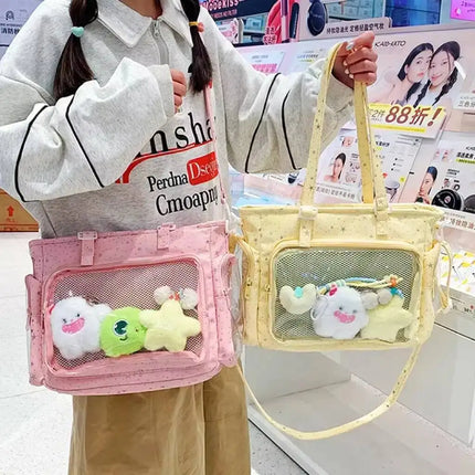 New Y2K Cute Japanese Ita Shoulder Bag Lolita Girls Transparent Tote Bag Large Capacity Crossbody Casual Bag DIY Display Handbag