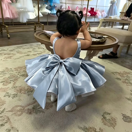 Wedding Mini Flower Girl Dress 2026 Satin Sleeveless Backless Bow Short Tutu Dress Baby Princess Dress Formal Party Dress Custom