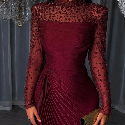 SESSRYMNIR Women'S Formal Evening Gowns Customize Scoop Neck Beading Luxury Evening Dresses Long Sleeves Straight Floor-Length