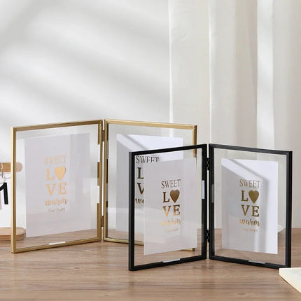 1 Foldable metal duplex photo frame gold black acrylic transparent photo frame room photo decoration frame, home decoration