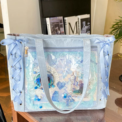 New Versatile Fashion Ribbon Itabag Large Capacity Green Large Food Anime Millet Bag Daily One Shoulder Tote Bag