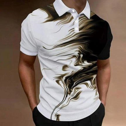 Colorful Line Pattern Men's Polo Shirt Fashion Trend Lapel Button 3D Color Block Printing Polo Shirt Casual Shirt