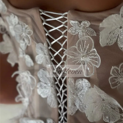Smileven 3D Lace Flowers Wedding Dresses Champlgne Spaghetti Strao Bride Dresses Kenn Length Vestido de novia 2026 Customized