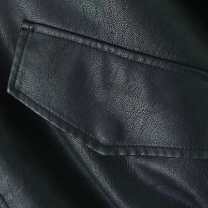 2026 Fashion Streetwear Women Retro Loose Black PU Faux Leather Jacket Spring Autumn Lady Vintage Zipper Coat Moto Biker Outwear