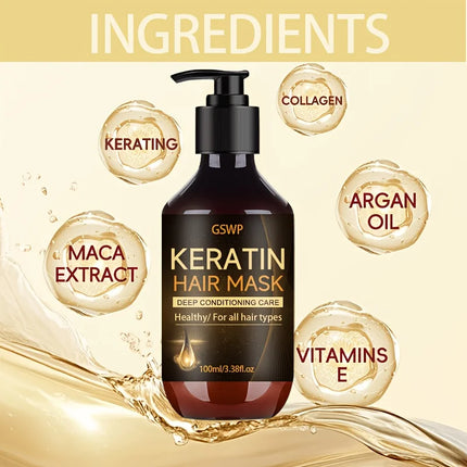 GSWP Keratin Hair Mask: Deeply Hydrates and Moisturises, Reduces Frizz and Split Ends, Leaving Hair Soft and Shiny.100/200ml
