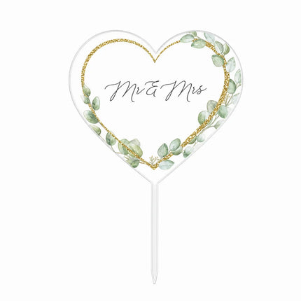 Multicolor Happy Birthday Cake Toppers Acrylic MR&MRS Wedding Cake Toppers Transparent Floral Leaves Pattern