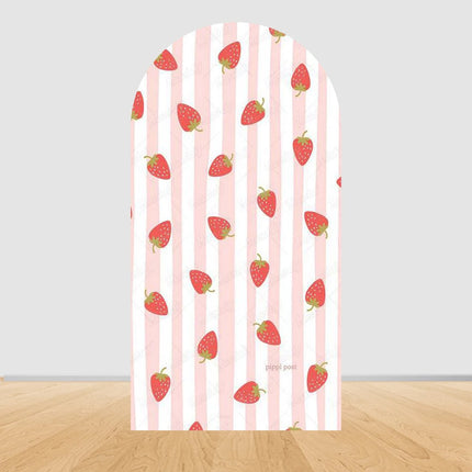 Pink Strawberry Arch Backdrop Cover Berry First 1st Birthday Party Custom Girl Baby Shower Background Decoration Personalized