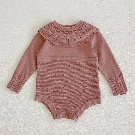 New Infant Baby Girls Knitted Jumpsuit Autumn Winter Children Knitted Clothes Long Sleeve Sweet Flower Rompers