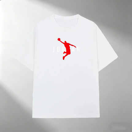 Men Pure Cotton T Shirt JORDAN Red Basketball Silhouette Print Short Sleeve Tops Casual Streetwear Sporty Summer Fashion T-shirt
