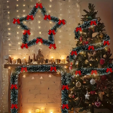 Artificial Christmas Garland Xmas Tinsel Garlands with Bowknot for DIY Wreath Christmas Tree Ornaments New Year Home Table Decor