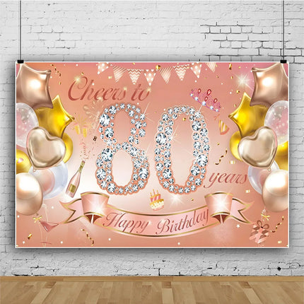Rose Gold 80s Themed Banner Photography Background Cloth, Pink 80th Birthday Happy Party Decoration Photography Studio Backdrop