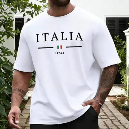 2026 New Arrival Men's Short-Sleeve Shirt Summer Letter Print Crew Neck Short-Sleeve Shirt Stylish Casual Loose-Fit Men's Top