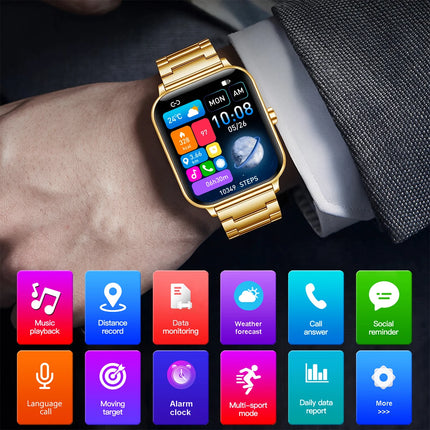 Golden Men woman Smart Watch 1.83" HD Screen Health Monitor wireless Call Sports Fitness tracking SmartWatches IP68 Waterproof