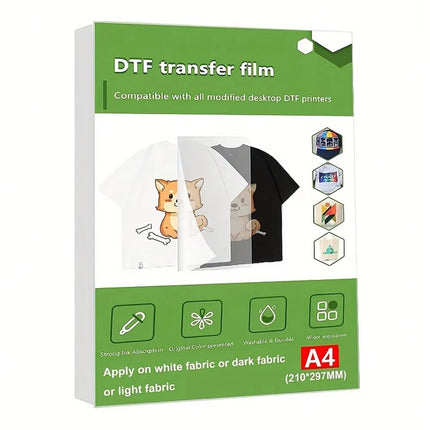 A4 20Sheets DTF Transfer Film Paper PET Heat Transfer Paper Double-Sided Glossy Clear Pretreat Film for DTF Epson Inkjet Printer