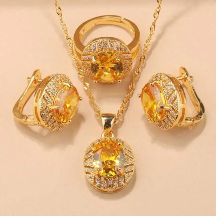 SGIAWETA-4pcs  Sterling Silver/18K Gold Plated Fashion Wedding Jewelry Set, Colorful Cubic Zirconia Earrings, Pendant, Ring, Bridal Accessories, Christmas, Thanksgiving, Birthday Gift For Women-birthdaygift