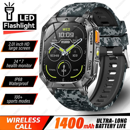 2026 New 1400mAh Big Battery Smart Watch Men Outdoor GPS Flashlight 10ATM Waterproof Bluetooth Call AMOLED HD Sports Smartwatch