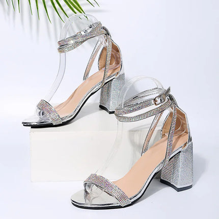 Sexy Women Sandals High Heels Shiny Rhinestone Summer Shoes for Party Sandals Women's Elegant Prom Dress Pumps Big Size WSH4602