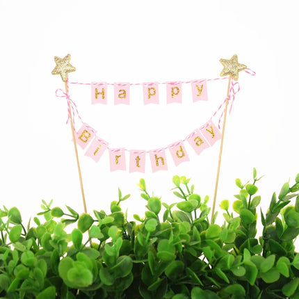 Cake Topper Flags Wrapper Star Cupcake Toppers Kids Happy Birthday Pink Blue Wedding Bridal Party Baking Decoration DIY New
