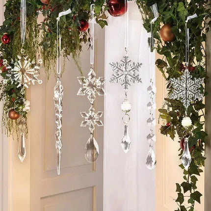 10Pcs Sparkling Snowflake Christmas Tree Hanging Pendant Decor Home Room Decoration Xmas Navidad DIY New Year Gift Wedding Decor