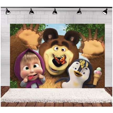 Children's Birthday Theme Party Decoration Backdrop Girl and Bear Birthday Party Decor Banner Baby Baptism Party Supplies Gift