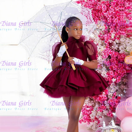 Customized Gorgeous Pink Flower Girl Dress Layered Wedding With  Decoration And Shiny Tulle Satin Tutu Birthday Evening Dress