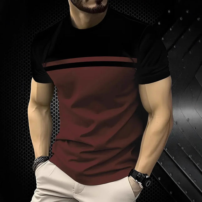 Striped T-Shirts Color Block Pattern 3D Print Men's Short Sleeve T Shirt Oversized Street Tees Harajuku Tops Man Clothing