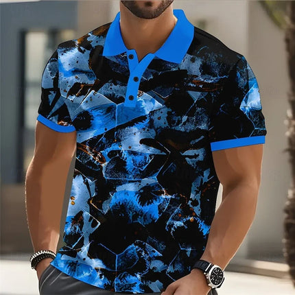 Colorful Line Pattern Men's Polo Shirt Fashion Trend Lapel Button 3D Color Block Printing Polo Shirt Casual Shirt