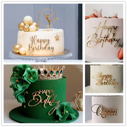 1Pcs Acrylic Happy Birthday Dessert Decoration Cake Toppers Gold for Children Party Birthday Gift Cake Toppers Baking Supplies