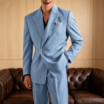Men's Linen Set 2 Piece Peak Lapel 1 Button Slim Fit Blazer Straight Trousers Lightweight Breathable Summer Casual Wedding Party
