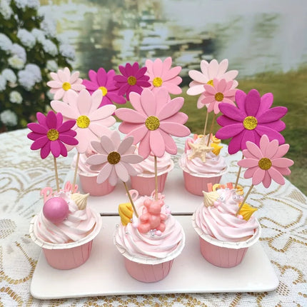 24pcs Daisy Themed Party Supplies Mixed with Flowers Perfect for Decorating Cupcakes Toothpicks and Birthday Celebrations