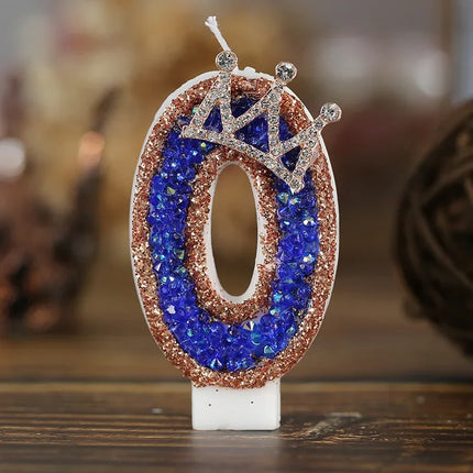 Blue Crown Sparkle Number Birthday Candles - Digital Cake Decoration for Halloween Party Supplies & Luxury Memories