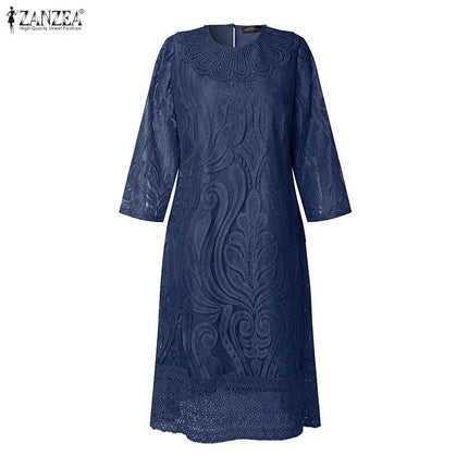 2026 ZANZEA Women 3/4 Sleeve Lace Patchwork Sundress Spring Summer Dress Elegant Work Dresses Stylish A Line Party Vestido Robe
