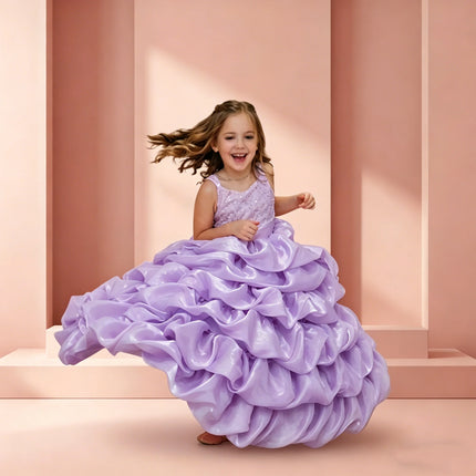 Pink Sequin Multi-layer Pleated Dress Flower Girl Dress Customized Ball Drss Children's Birthday Party First Communion Dress