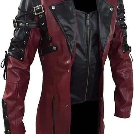 New Steampunk Men's Gothic Trench Coat Leather Jacket Punk Style Biker Jacke Autumn Winter Motocycle Jacket
